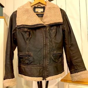 Michael Kors brown leather vintage style lined bomber jacket